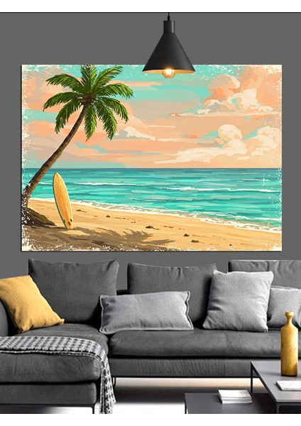 Palmiye Ağacı Plaj Manzarası Dekoratif Kanvas - Mdf Ahşap Tablo modelleri