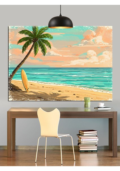 Palmiye Ağacı Plaj Manzarası Dekoratif Kanvas - Mdf Ahşap Tablo indirimleri