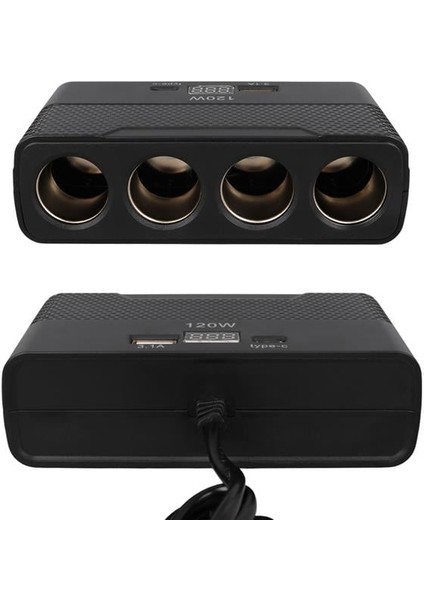 2014 12-24V Type-C + Usb-A Girişli 120W 80CM Kablolu 4'lü Araç Çakmak Çoklayıcı fırsatları