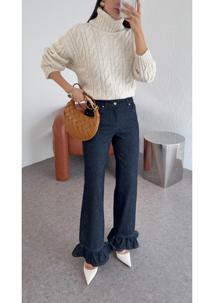 Paça Fırfırlı Koyu Jean modelleri