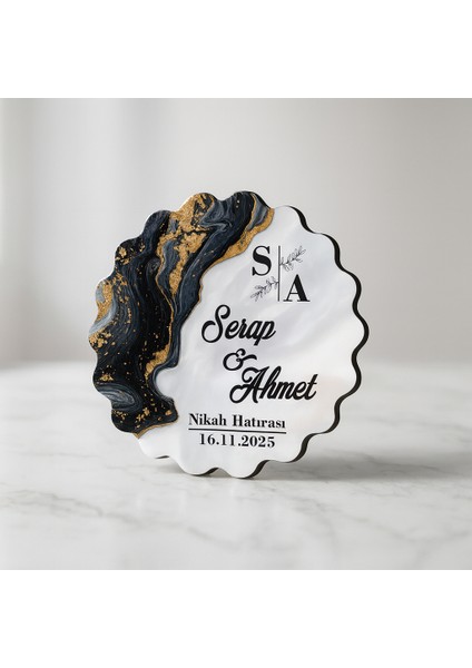 50 Adet Epoksi-Mermer Görünümlü Kişiye Özel Ahşap Magnet – Nikah & Düğün Hediyeliği