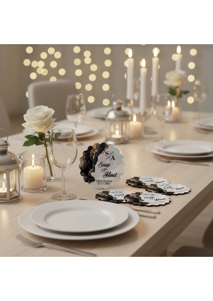 50 Adet Epoksi-Mermer Görünümlü Kişiye Özel Ahşap Magnet – Nikah & Düğün Hediyeliği modelleri