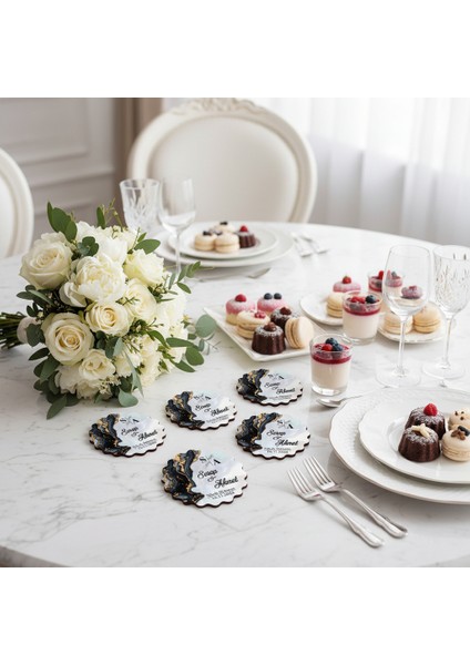 50 Adet Epoksi-Mermer Görünümlü Kişiye Özel Ahşap Magnet – Nikah & Düğün Hediyeliği indirimleri