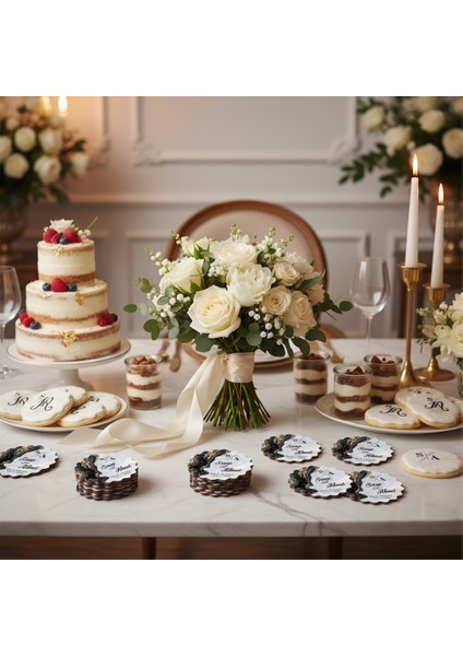 50 Adet Epoksi-Mermer Görünümlü Kişiye Özel Ahşap Magnet – Nikah & Düğün Hediyeliği