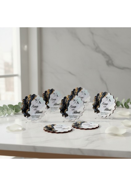 50 Adet Epoksi-Mermer Görünümlü Kişiye Özel Ahşap Magnet – Nikah & Düğün Hediyeliği