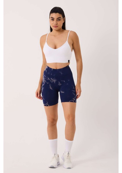 Spor Şort Batik Desenli Dikişsiz Esnek ve Toparlayıcı Push Up Kısa Şort