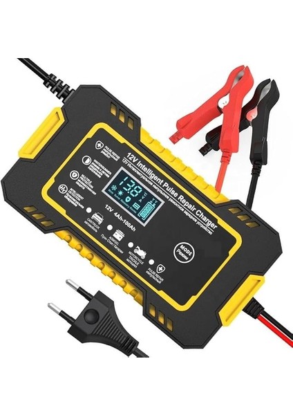 Akü Şarj Cihazı Göstergeli Jel Asitli Sulu Kuru Tip Akülere Uygun Battery Charger (Takviye Özelliği Yoktur) (Yellow)