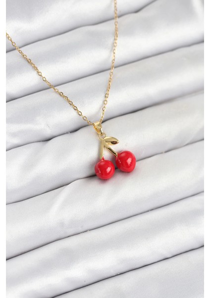 316L Çelik Zincir Gold Renk Kiraz Model Kadın Kolye