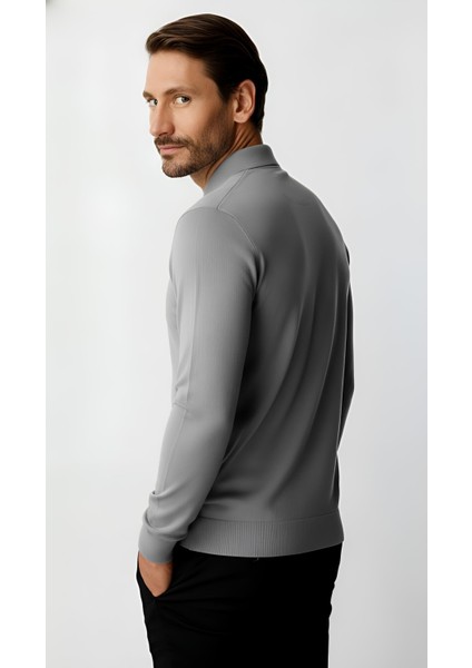 Koyu Gri Standart Fit Dar Kalıp Polo Yaka Düz Uzun Kollu Triko fırsatları