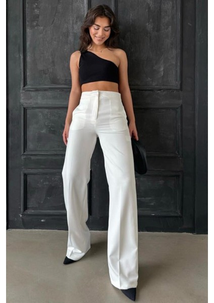 Ekru Yüksek Bel Kumaş Pantolon MG2284 modelleri