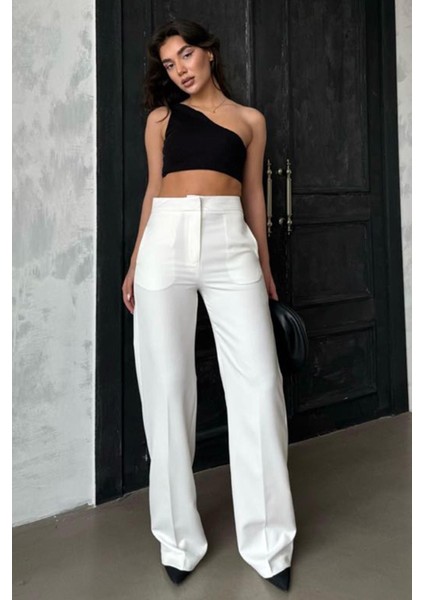 Ekru Yüksek Bel Kumaş Pantolon MG2284 fırsatları