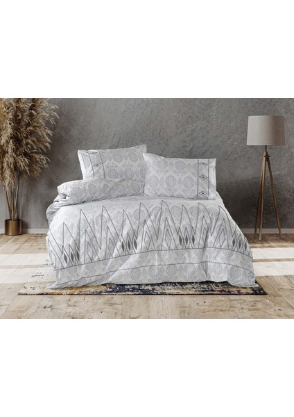 Brode Etnik Çift Kişilik %100 Pamuk Nevresim Seti Gri