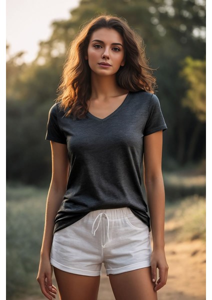 Basic Antrasit V Yaka Tişört