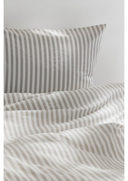 Natural Ranforce Gri Çizgili Çift Kişilik Nevresim Takımı %100 Organik Pamuk modelleri