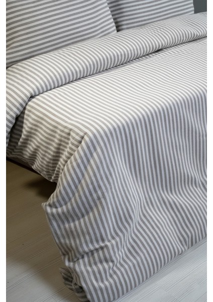 Natural Ranforce Gri Çizgili Çift Kişilik Nevresim Takımı %100 Organik Pamuk fırsatları