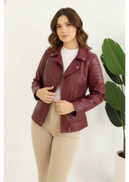 Polar Astarlı Yeni Sezon Kadın Deri Mont KS2565 Bordo - 38 modelleri