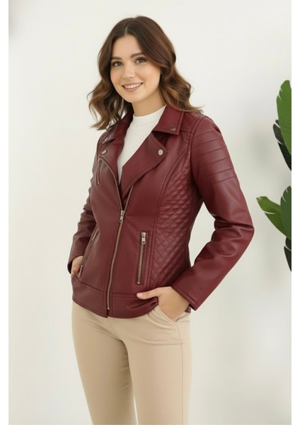 Polar Astarlı Yeni Sezon Kadın Deri Mont KS2565 Bordo - 38 fırsatları