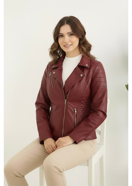 Polar Astarlı Yeni Sezon Kadın Deri Mont KS2565 Bordo - 38 indirimleri