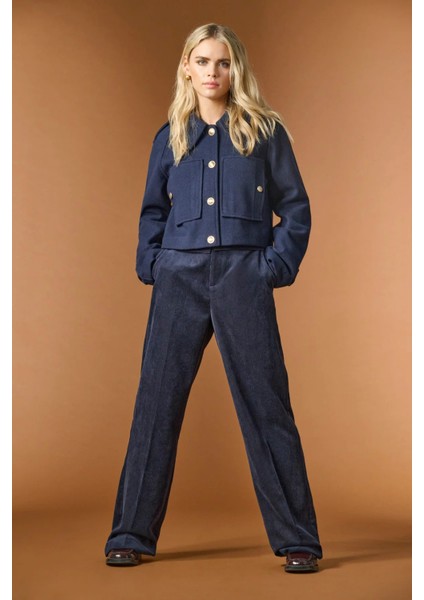 Kadın Onlkatey Geniş Paça Kadife Pantolon 15351303 Lacivert