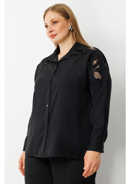 Moda Ilgi Kadın Büyük Beden Nakış Detaylı Oversize Gömlek 0041 Siyah fiyatları