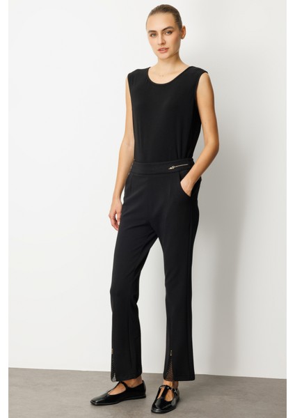 Kadın Paçası Taş Detaylı Metal Aksesuarlı Pantolon 1903 Siyah fiyatları