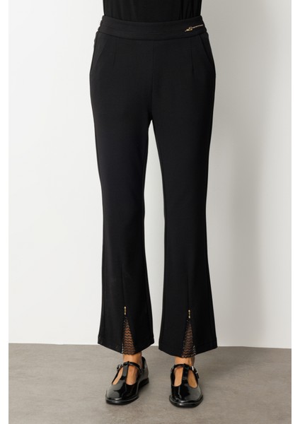 Kadın Paçası Taş Detaylı Metal Aksesuarlı Pantolon 1903 Siyah modelleri