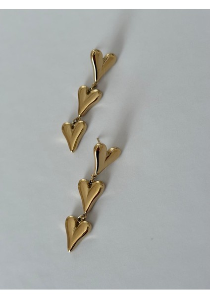 Sallantılı Üç Kalp Model Kararmaz Gold Çelik Küpe fırsatları