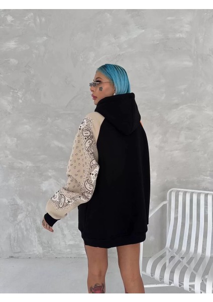 Üç Iplik Penye Kapşonlu Parçalı Sweatshirt - Siyah modelleri