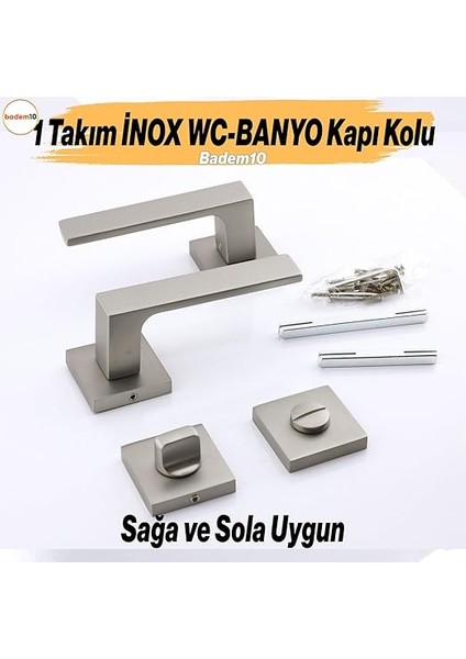 Inox Wc-Banyo Kapı Kolu Kare Rozetli Sağa Sola Uygun Iç Dış Kapısı Kilitlenebilir 1 Takım indirimleri
