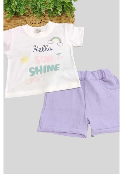 Kız Bebek Güneş Desenli 2'li Alt Üst Müslin Şortlu Takım Yazlık Ince %100 Pamuk fiyatları