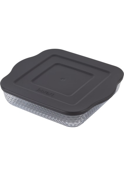 Antrasit Plastik Kapaklı Petek Desenli Kare Küçük Cam Tepsi