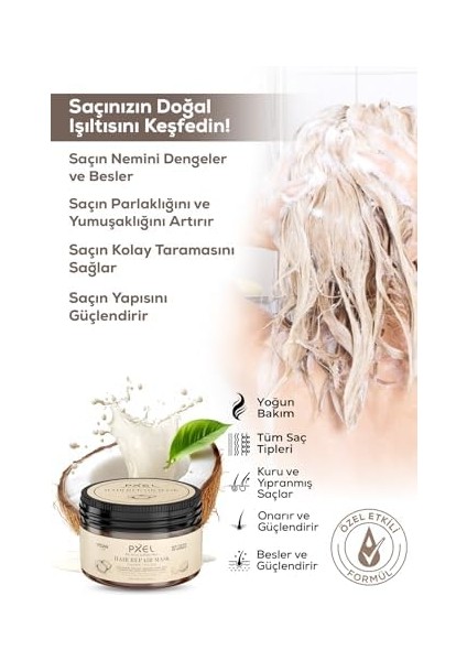 Pxel Saç Onarıcı Maske 300 ml | Yıpranmış Kuru Saçlar | Onarıcı, Besleyici, Vegan Saç Maskesi