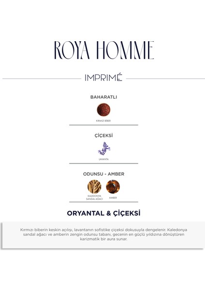 Roya Homme Edp Erkek Parfüm 50ML | Kırmızı Biber, Lavanta, Kaledonya Sandal Ağacı, Amber fırsatları