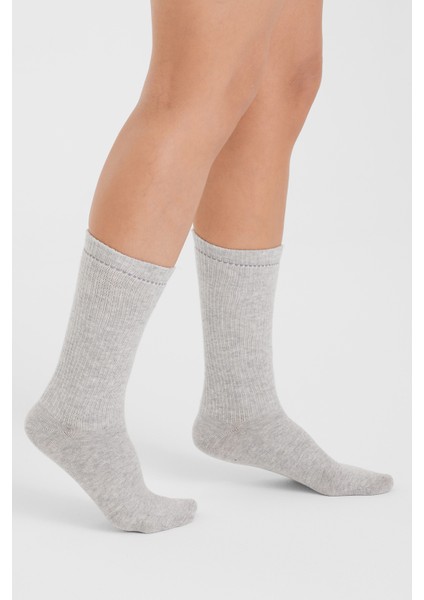 3'lü Paket Siyah Beyaz ve Gri Dikişsiz Pamuklu Tenis Spor Kadın Soket Çorap