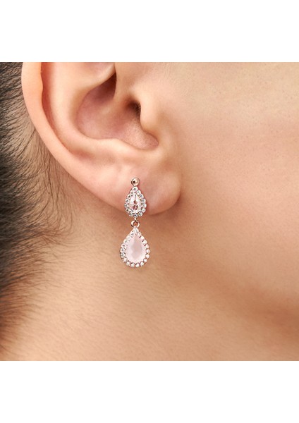 925 Ayar Rose Kaplama Damla Kuvars Taşlı Gümüş Küpe fiyatları