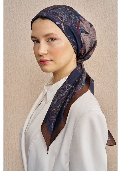 Lacivert-Kahve Ed Scarf Vision Art Collection Flare Eşarp