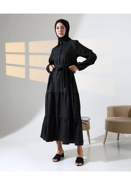 Kadın 100% Pamuk Viskon Desenli Siyah Tesettür Elbise modelleri