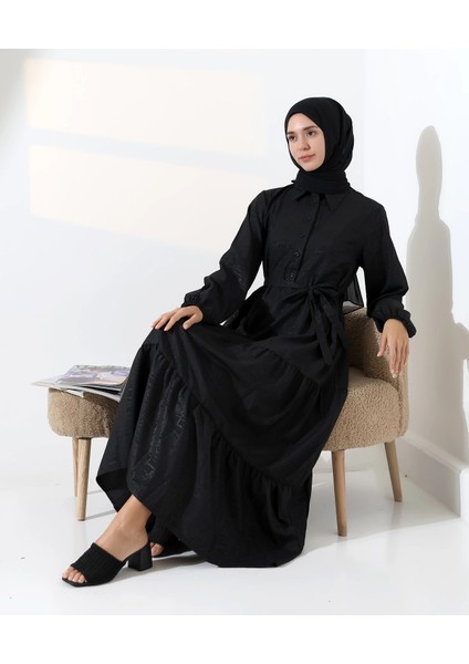 Kadın 100% Pamuk Viskon Desenli Siyah Tesettür Elbise fırsatları