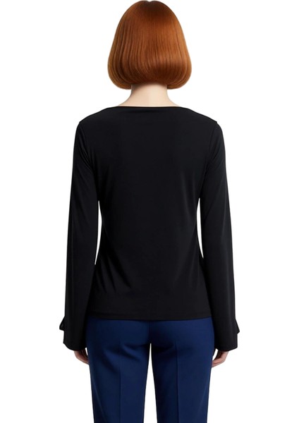 Kadın Gri Regular Kalıp Ispanyol Kol Esnek Örme Bluz Casual Günlük Kullanım Için Sandy Dokuma fırsatları