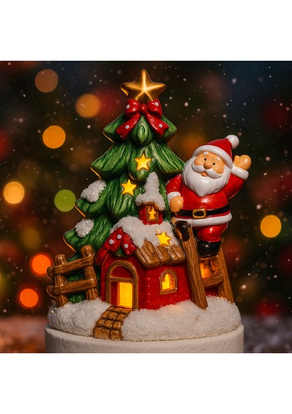 Dekoratif Işıklı Dağ Evi Noel Baba Tasarımlı Yılbaşı Hediye Dekor | LED Işıklı Noel Süsü