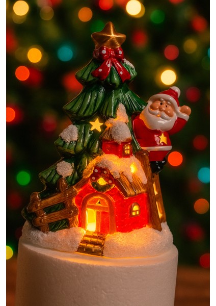 Dekoratif Işıklı Dağ Evi Noel Baba Tasarımlı Yılbaşı Hediye Dekor | LED Işıklı Noel Süsü modelleri