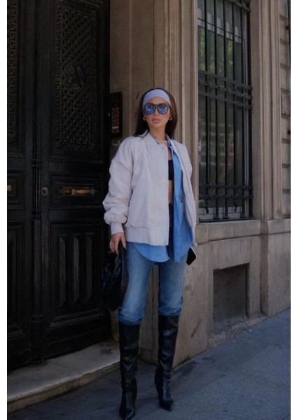 Cepli Bomber Ceket Mont - Beyaz indirimleri