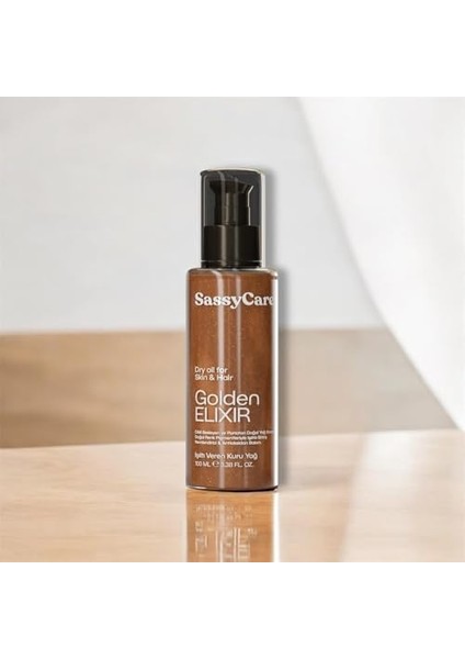 Sassycare Kuru Yağ Golden Elixir Cilt, Saç ve Vücut Için Işıltı Veren Besleyici Bakım Yağı 100 ml