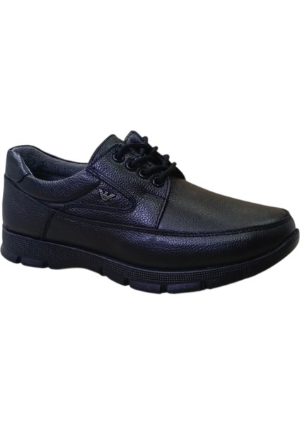 Erkek Siyah Ortopedi Topuk Masajlı Hakiki Deri Kışlık Ayakkabı