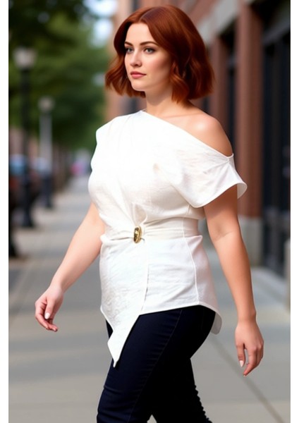 Kadınlar Için Dokuma Kumaş Fitted Asimetrik Kesim Bluz Kaliteli Şık Rahat Modern Zarif Günlük fırsatları