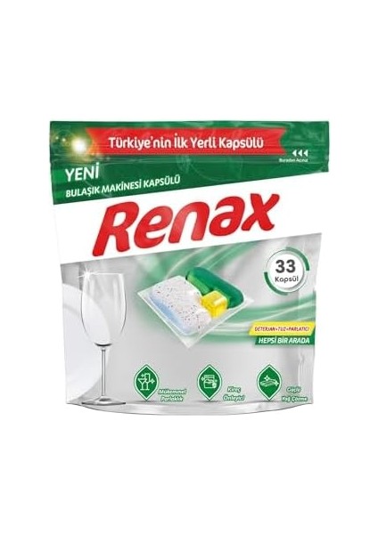 Renax Bulaşık Makinesi Kapsülü Hepsi Bir Arada 33 Lü fiyatları