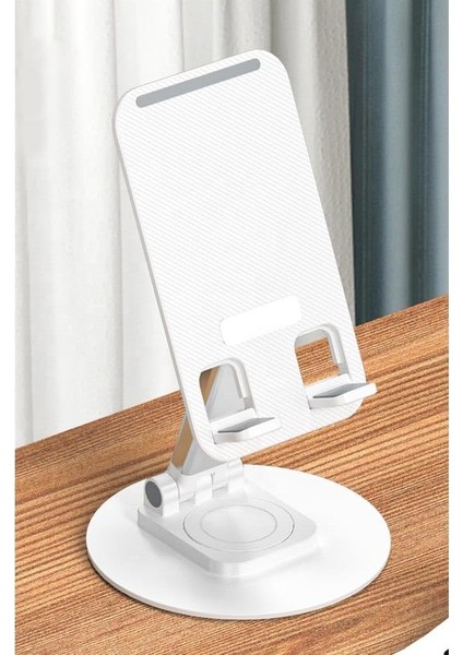 BN69 Masaüstü Telefon Tutucu Döner Tasarımlı Yükselticili Alüminyum Tabanlı (Beyaz)