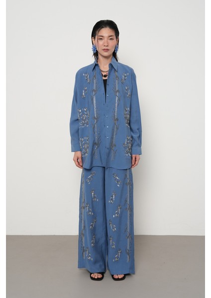 Kadın Önü Boncuk ve Taş Işlemeli Oversize Gömlek fırsatları