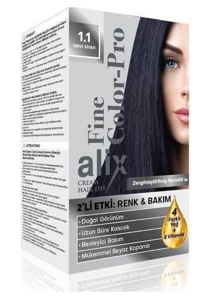 Alix Kit Saç Boyası 50 ml 1.1 Mavi Siyah