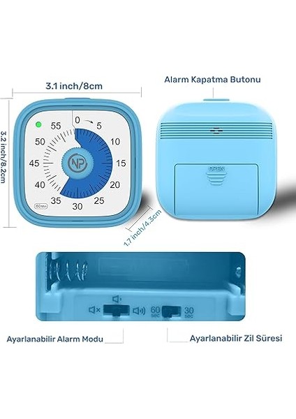 Mutfak,ders,yemek Için 60DK Analog Alarm Zamanlayıcı,pomodoro Öğrenci Motivasyon Saati (Mavi) modelleri